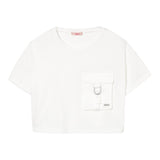 Liu Jo T-Shirt Girocollo Tinta Unita con Taschino Modello Crop per Bambina GA5016XX BIANCO LIU JO 