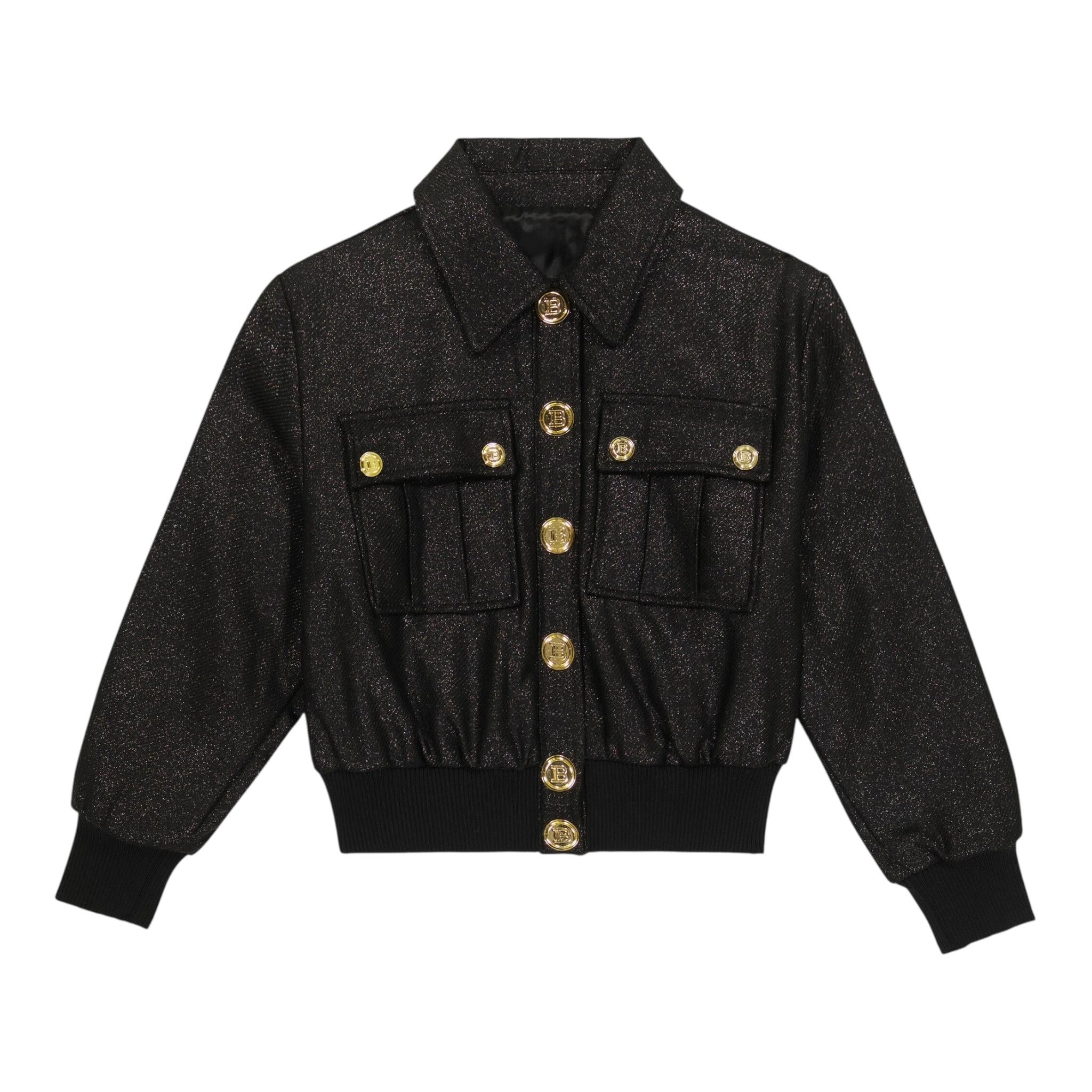 BALMAIN felpa con bottoni tinta unita lurex Nero per Bambina 6R2A77 NERO BALMAIN 