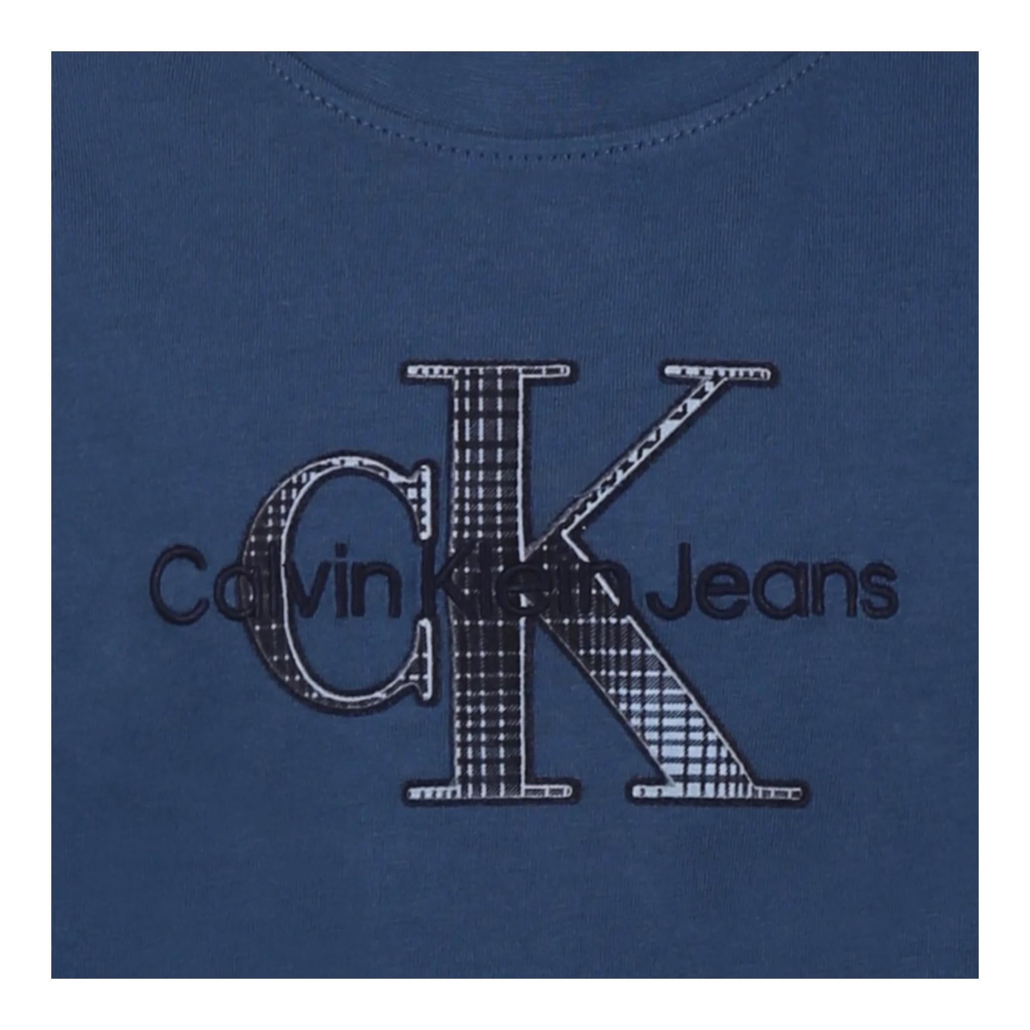 Calvin Klein T-Shirt Girocollo Tinta Unita con Stampa per Bambino IB0IB02359 BLU CALVIN KLEIN 