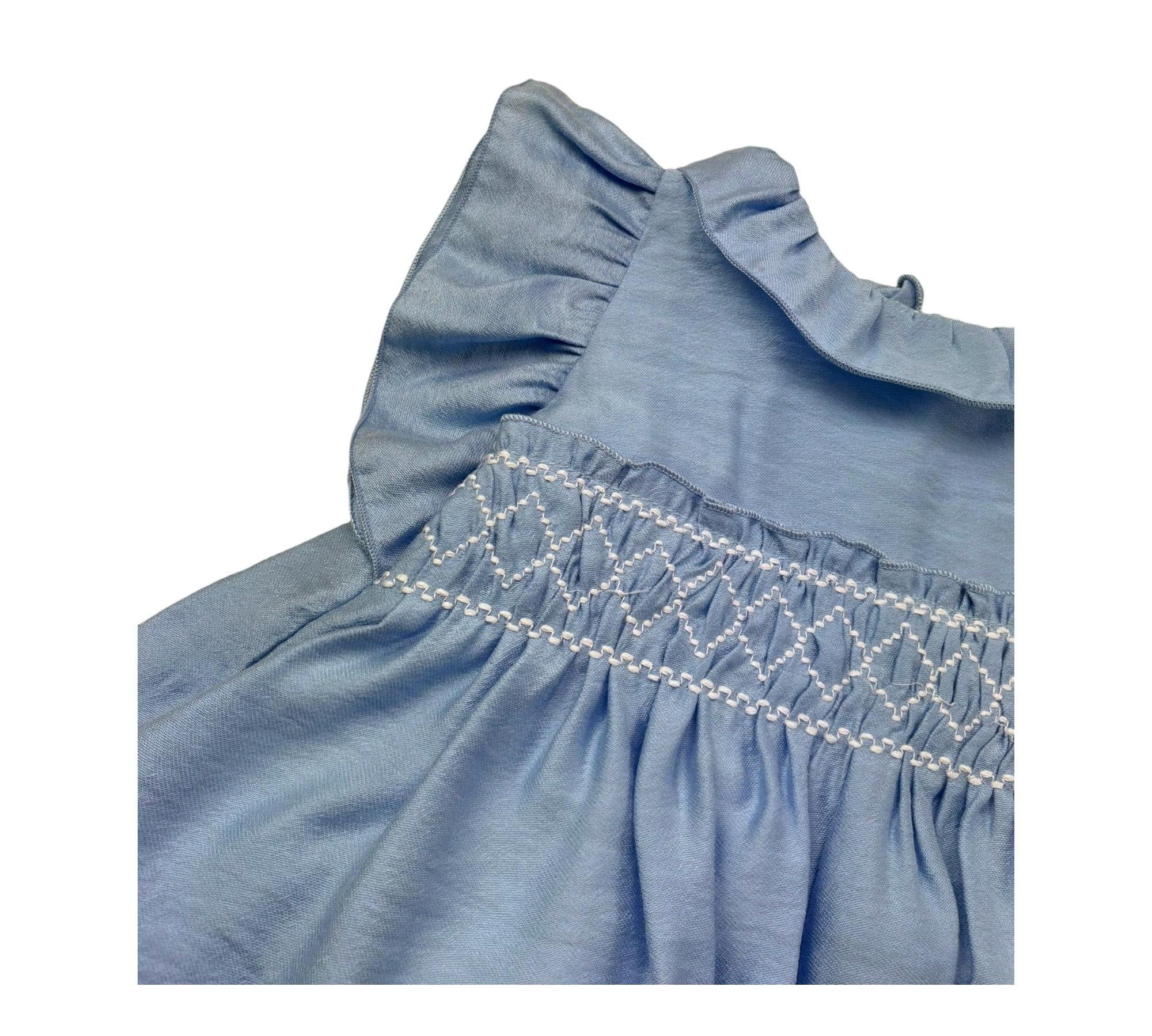 Le Bebe Abito Mezza Manica Tinta Unita con Ricami per Neonata LBG6371 AZZURRO LE BEBE 