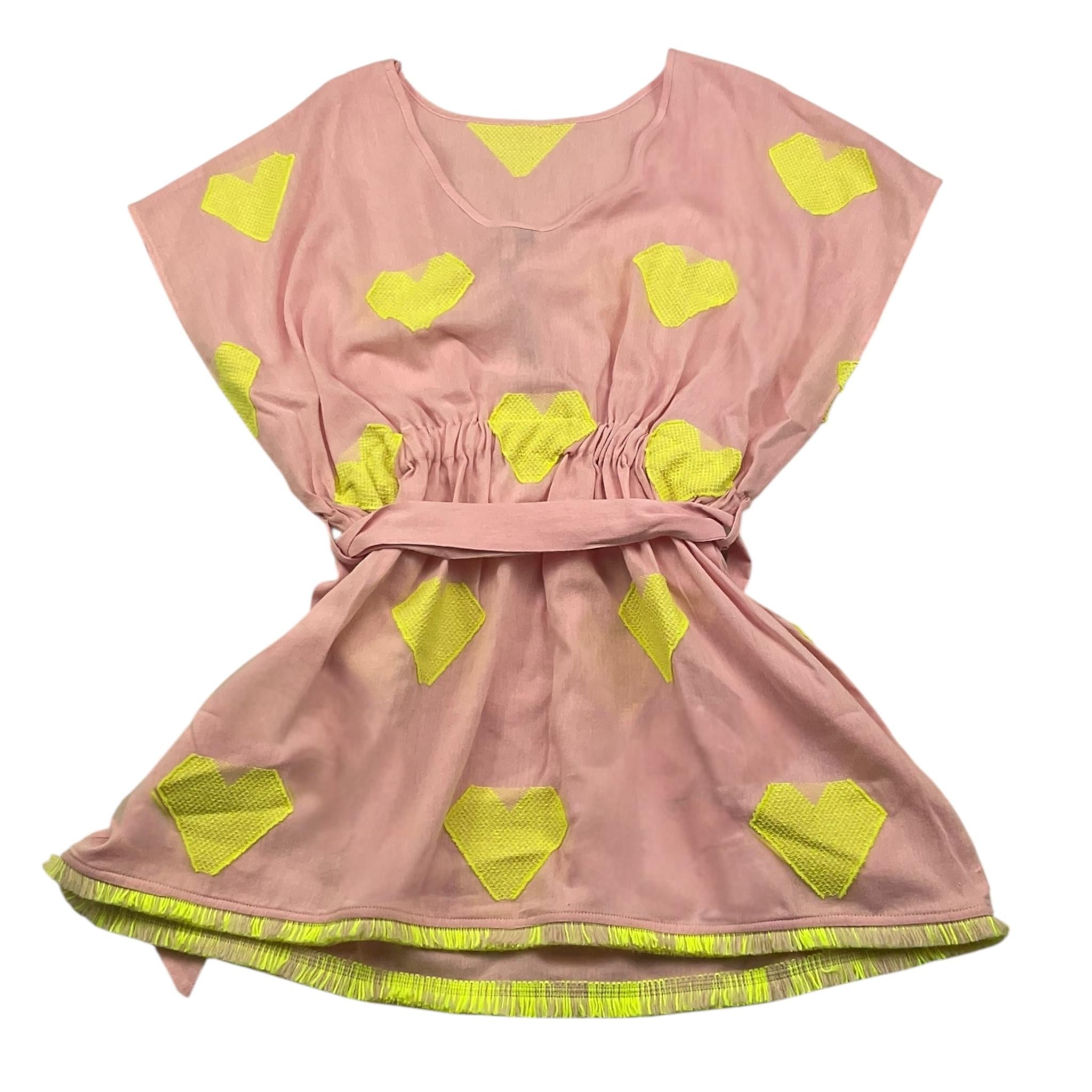 abito mezza manica tinta unita con ricami BS10WB052 ROSA PICCOLA LUDO 