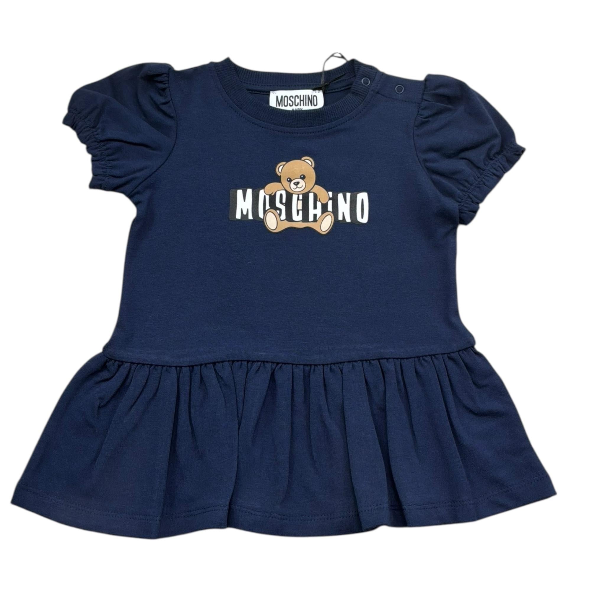 Moschino Abito Mezza Manica Tinta Unita con Stampa per Neonata MAV0C7 BLU MOSCHINO 