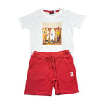 Sarabanda Completo 2 Pezzi T-Shirt-Bermuda Bicolore per Bambino 0B163X BIANCO/ROSSO SARABANDA 