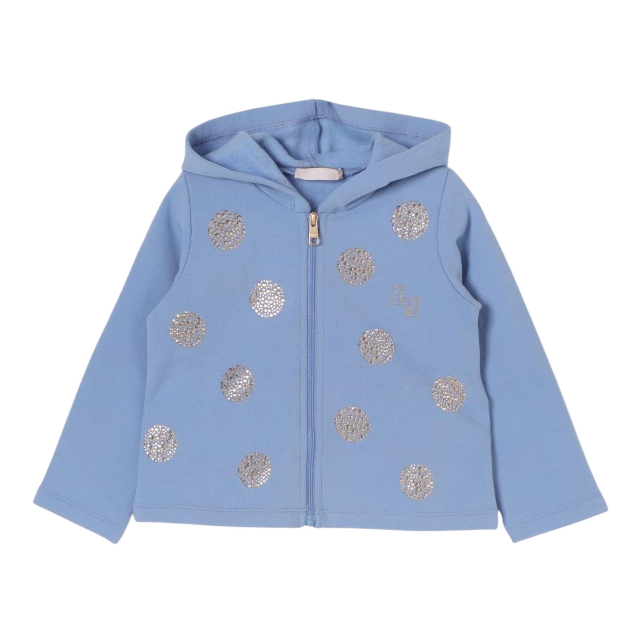 LIU JO felpa con zip e cappuccio tinta unita con brillantini Azzurro per Bambina KF4058 AZZURRO LIU JO 