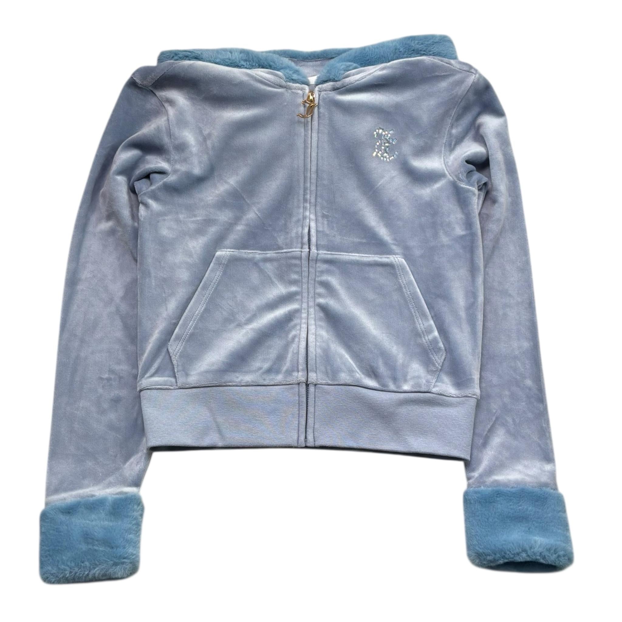 Juicy Couture Felpa Tinta Unita con Zip E Cappuccio per Bambina JBX6630 AZZURRO JUICY COUTURE 