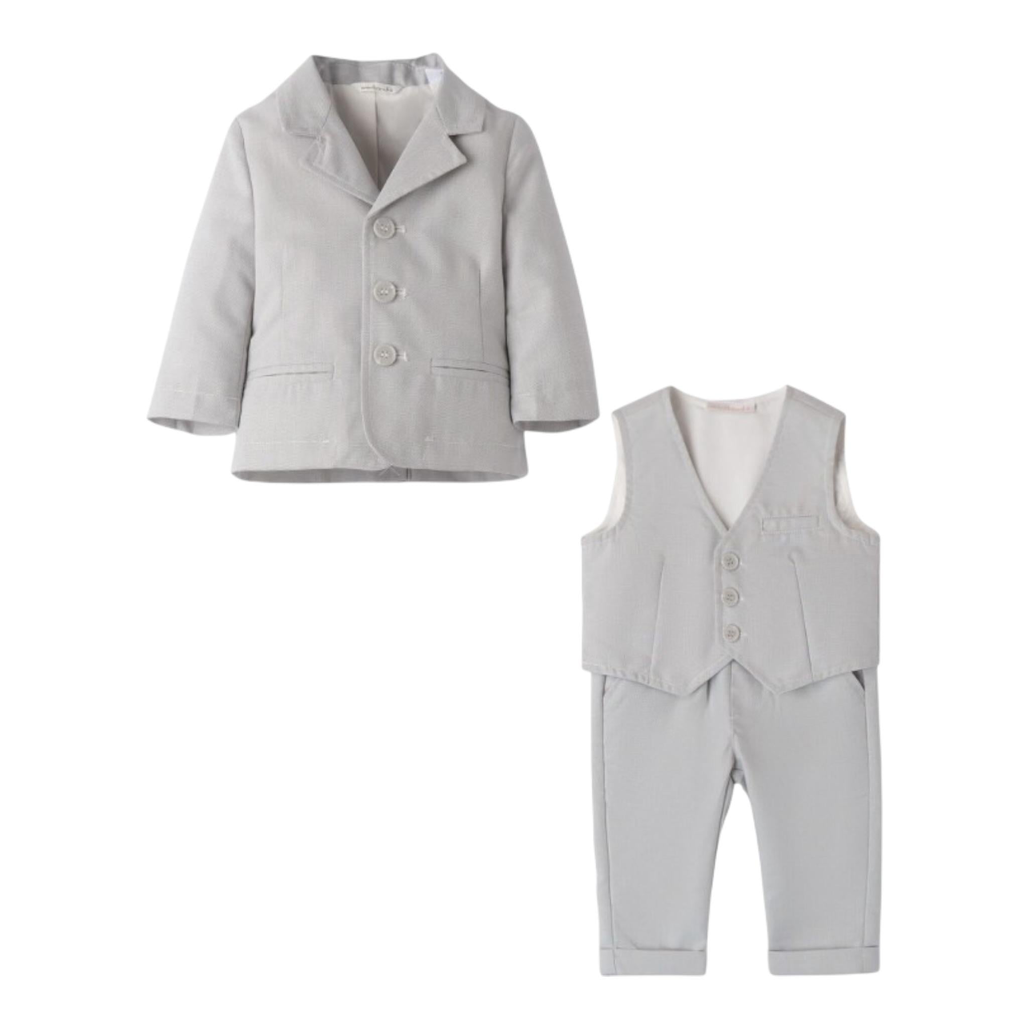 Mini Banda Completo 3 Pezzi Pantalone-Gilet -Giacca Tinta Unita per Neonato 38818 GRIGIO MINI BANDA 