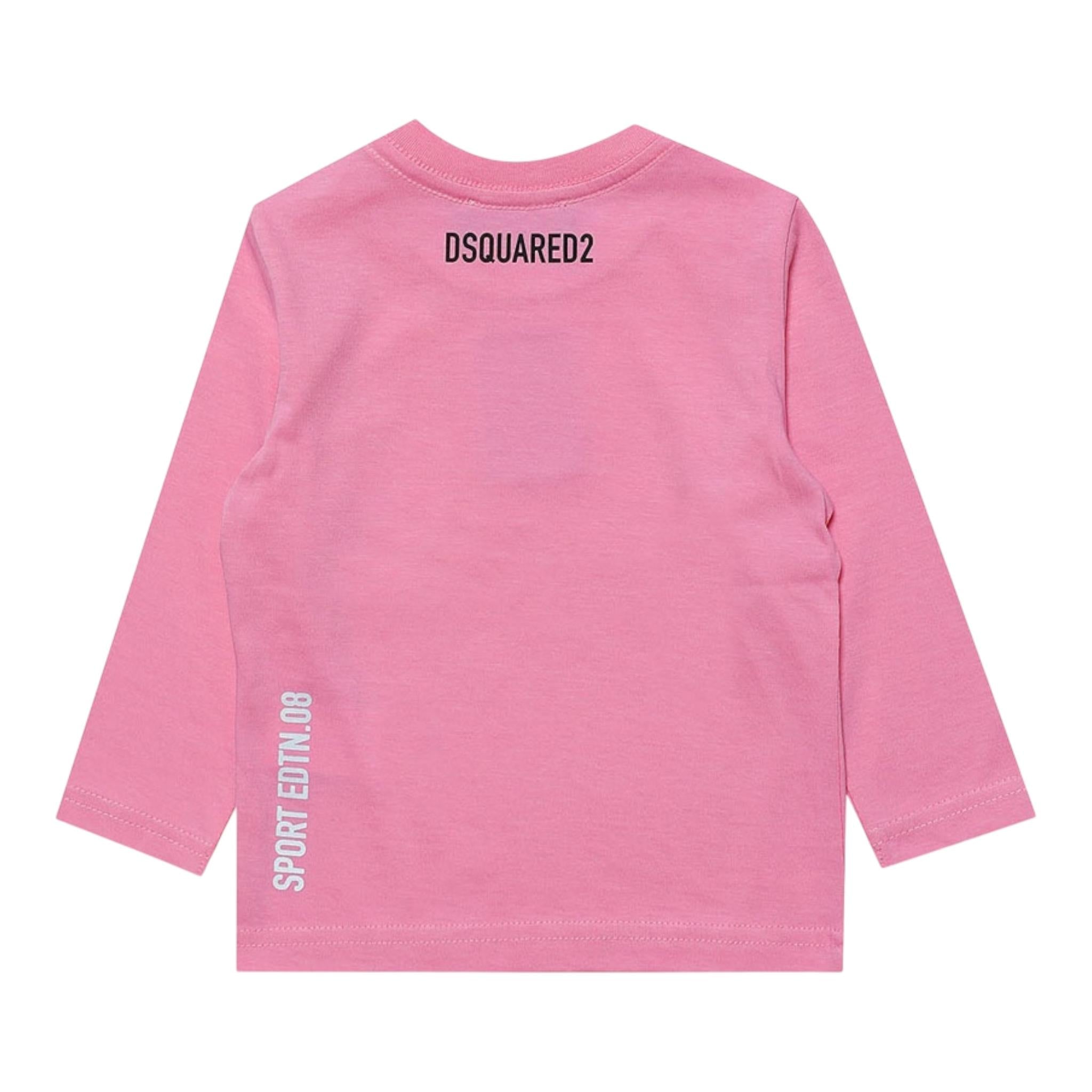 DSQUARED2 shirt girocollo tinta unita con stampa logo Rosa per Neonata DQ1879 ROSA DSQUARED2 