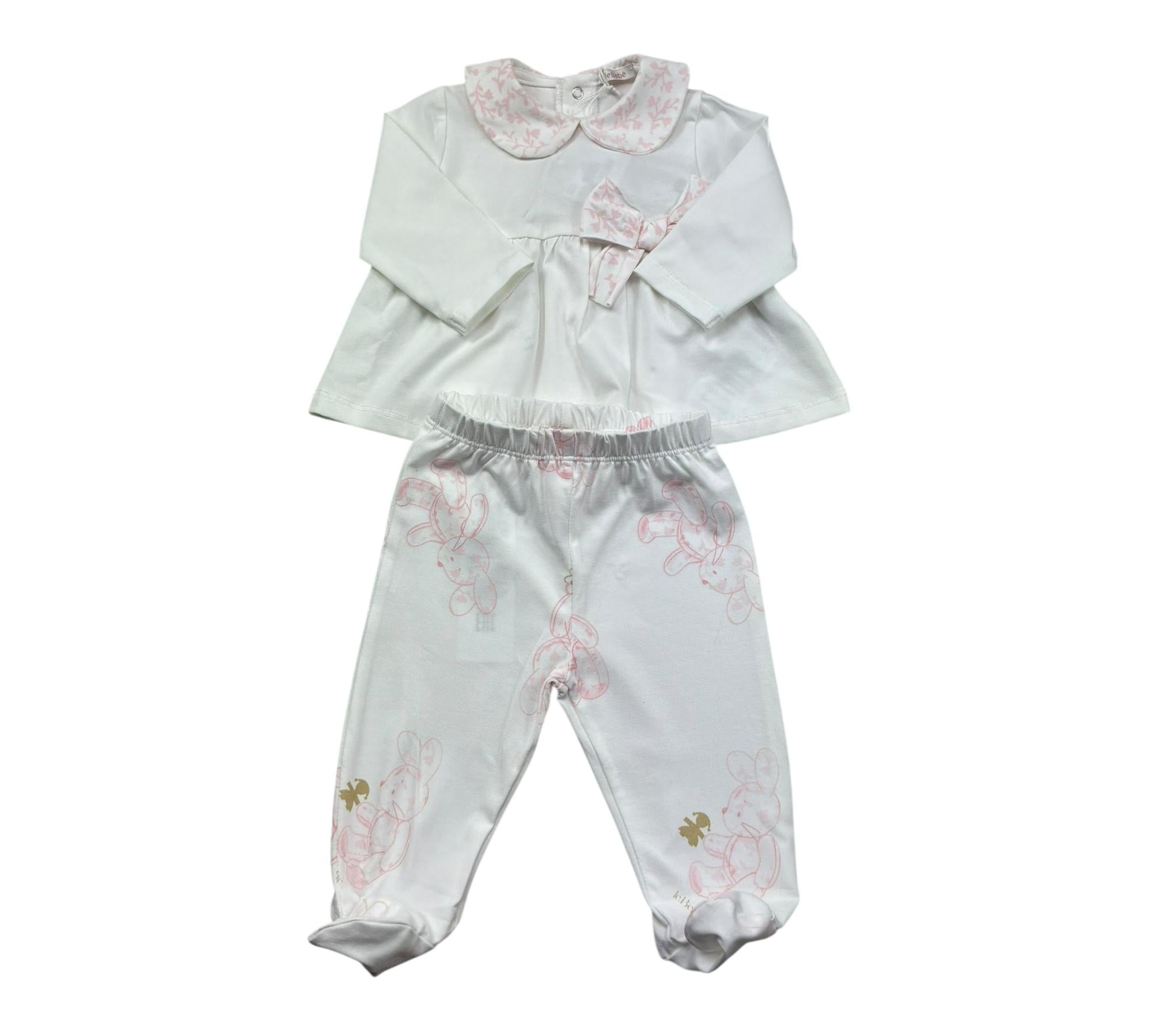 Le Bebe Completo 2 Pezzi Shirt-Ghettina Tinta Unita per Neonata LBG6287 BIANCO LE BEBE 