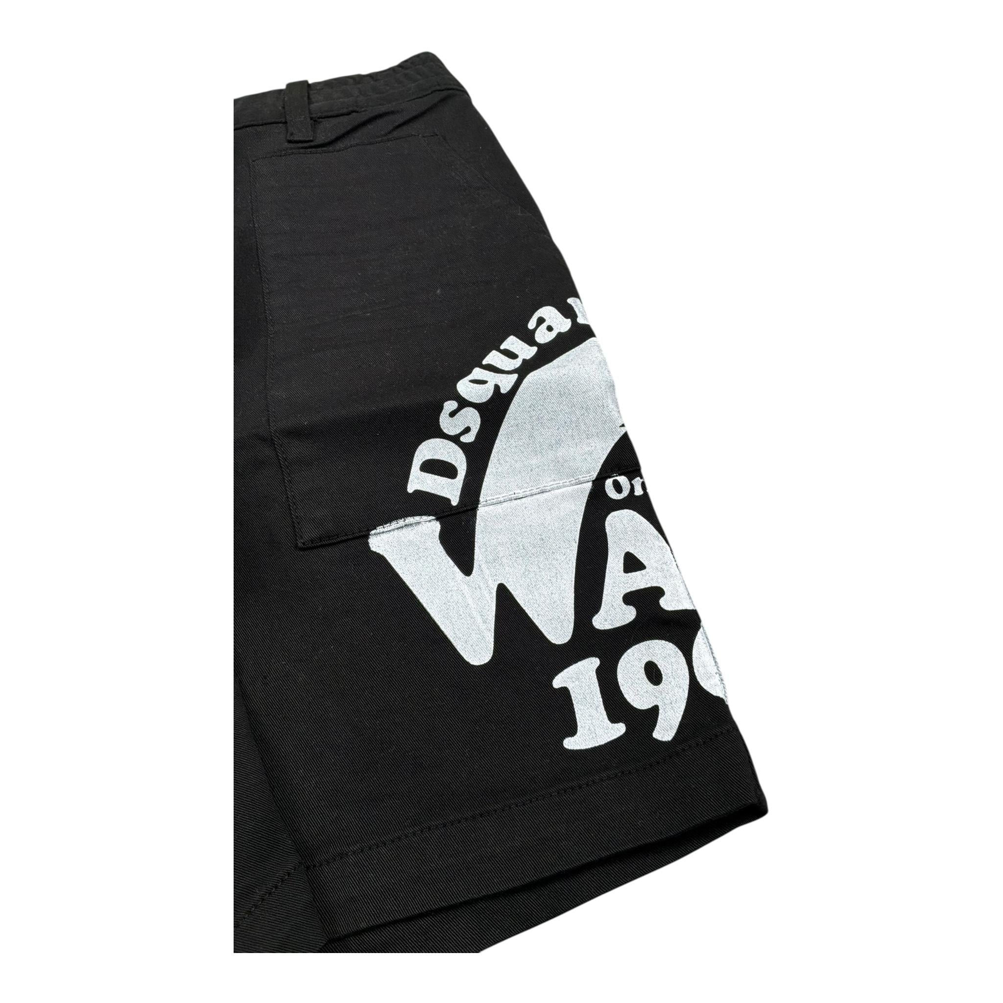 Dsquared2 Bermuda In Denim Tinta Unita con Elastico In Vita per Bambino DQ2130 NERO DSQUARED2 