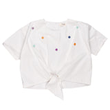 Vicolo Camicia Mezza Manica Tinta Unita Con Applicazioni Bianco Per Bambina