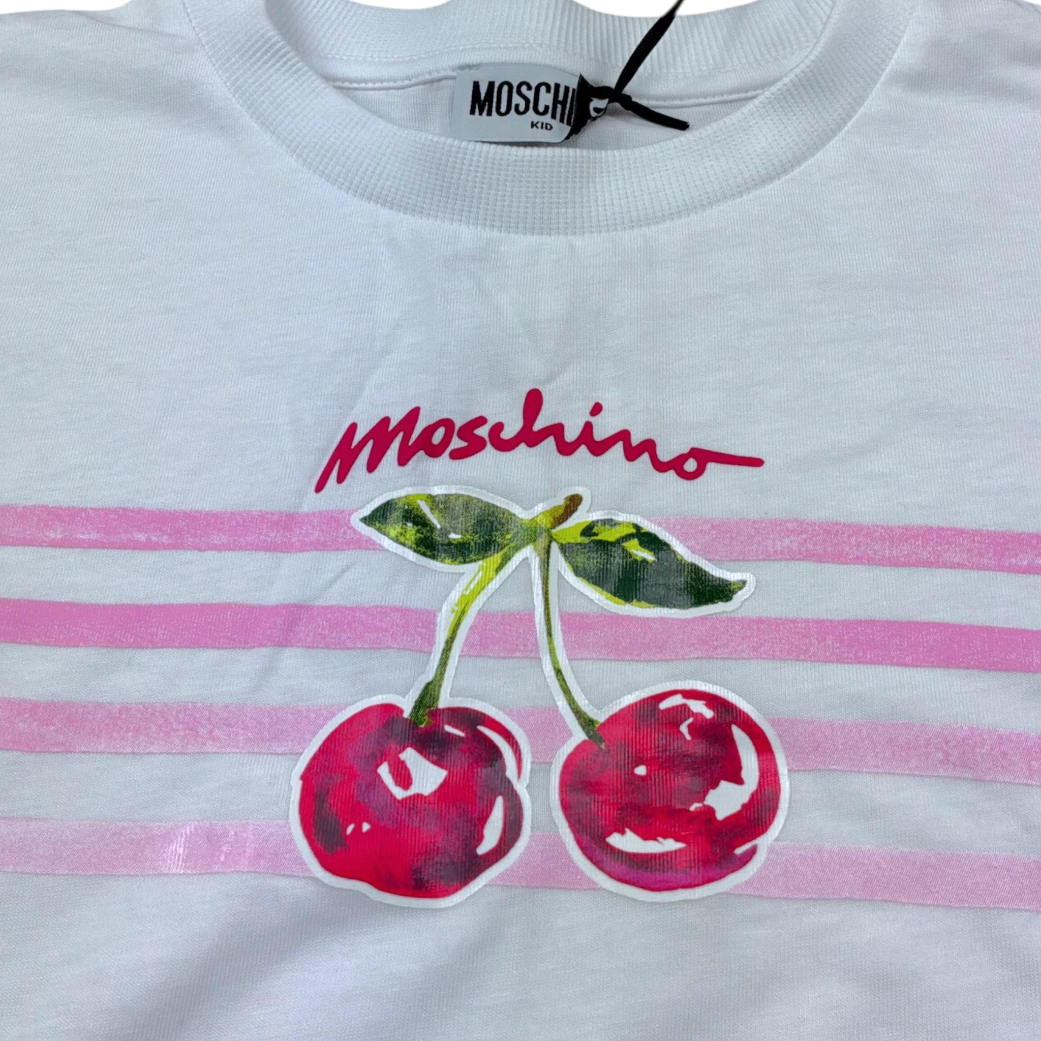 Moschino T-Shirt Modello Crop Tinta Unita con Stampa per Bambina HDM06Y BIANCO MOSCHINO 