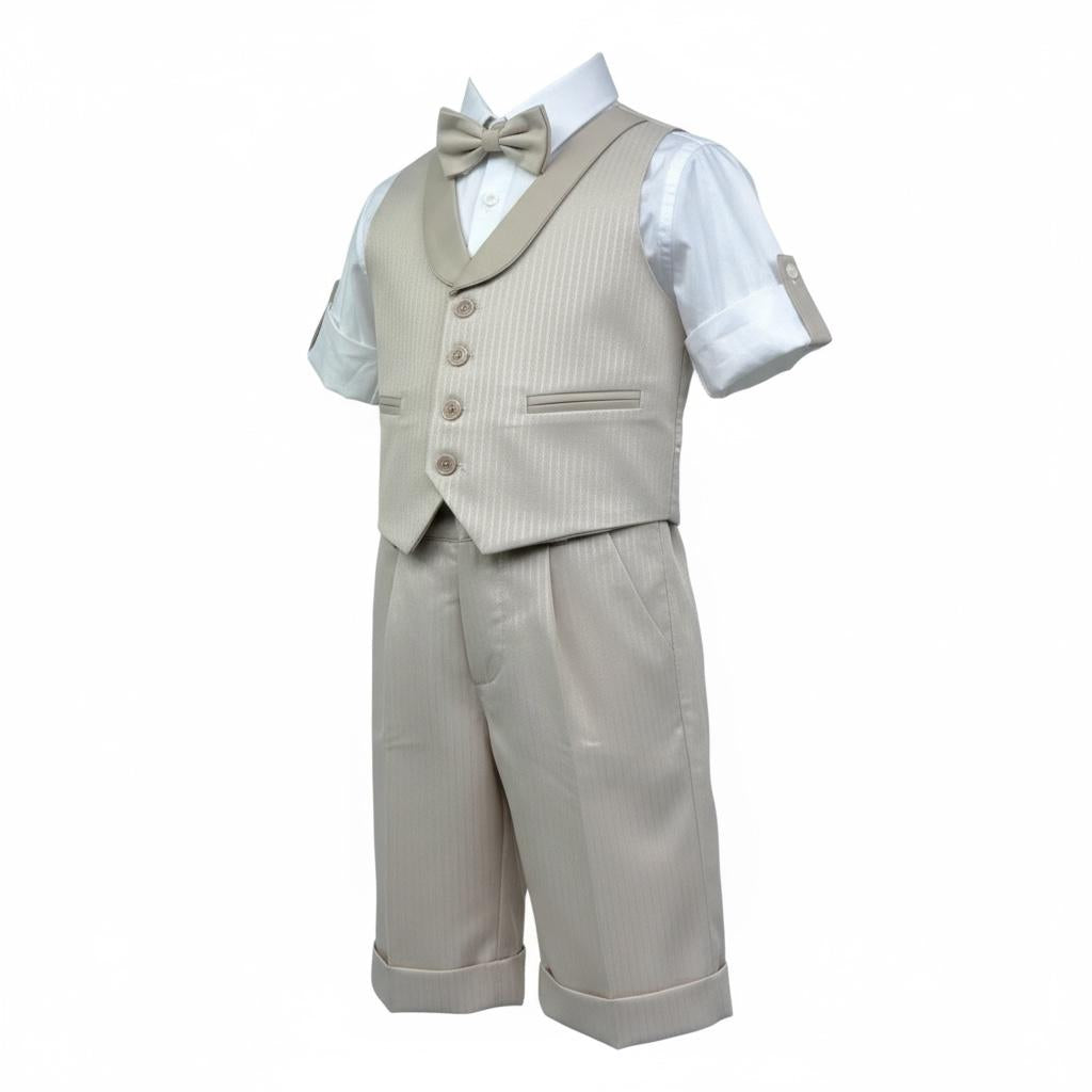 Mai'S Kids Completo 4 Pezzi Camicia--Gilet-Pantalone-Papillions per Bambino ANDREASX BEIGE MAI'S KIDS 