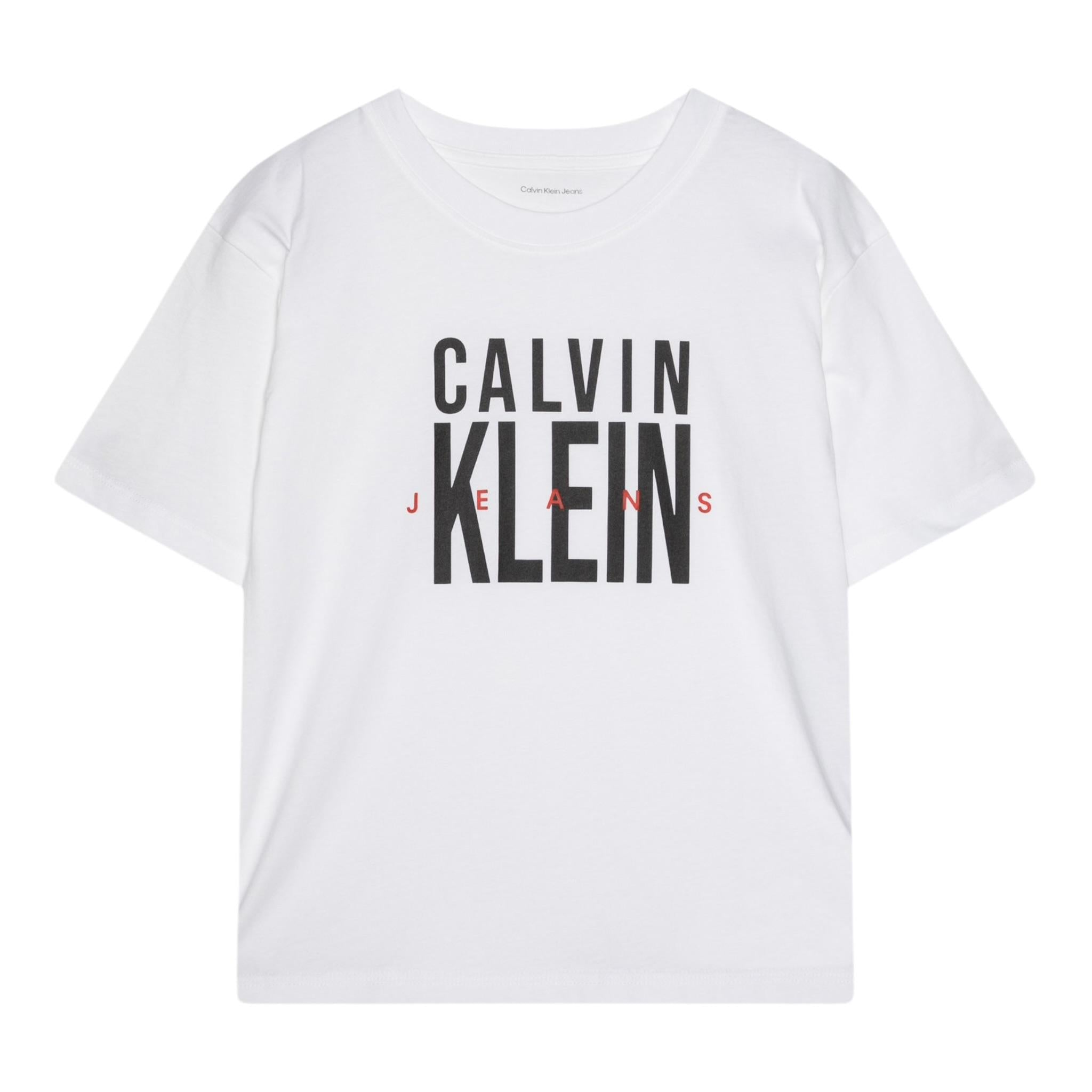 Calvin Klein T-Shirt Girocollo Tinta Unita con Stampa per Bambino IB0IB02448 BIANCO CALVIN KLEIN 