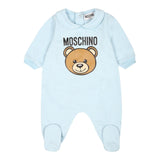 MOSCHINO tutina tinta unita con logo Azzurro per Neonato MUY0077 AZZURRO MOSCHINO 