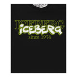 Iceberg T-Shirt Girocollo Tinta Unita con Stampa Nero per Neonato