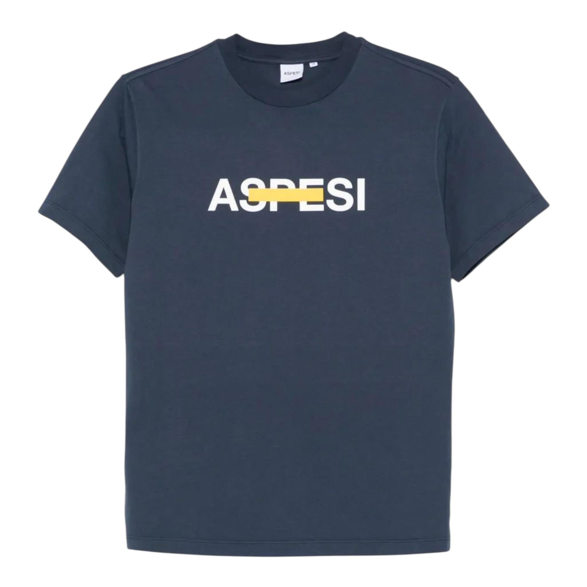 Aspesi T-Shirt Girocollo Tinta Unita con Stampa per Bambino S25051TSM7038X BLU ASPESI 