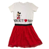 Emc Abito Mezza Manica Bicolore con Gonna Tulle Bianco/Rosso per Bambina