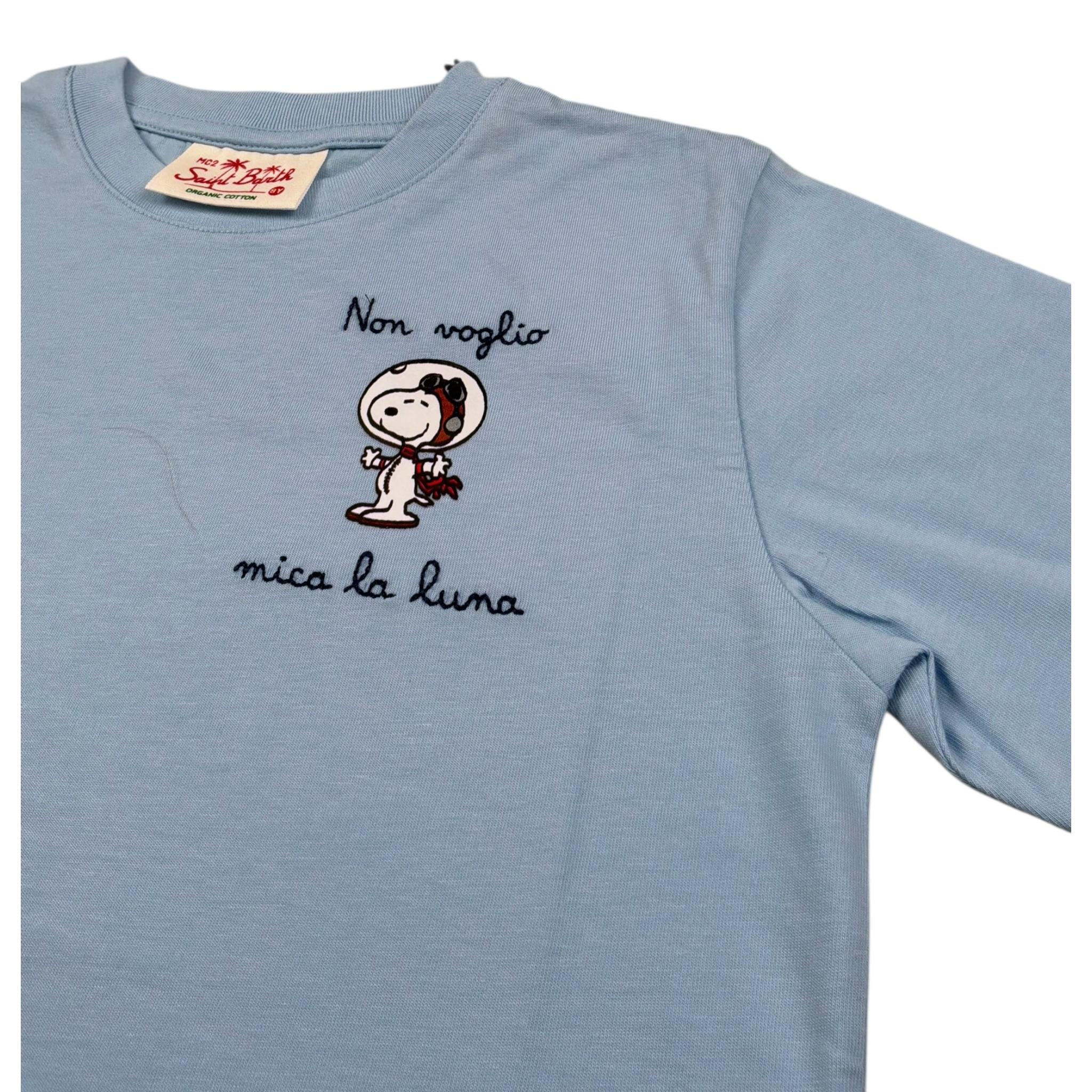 Saint Barth T-Shirt Tinta Unita Girocollo Tinta Unita con Stampa per Bambino SNOOPYLUN AZZURRO SAINT BARTH 
