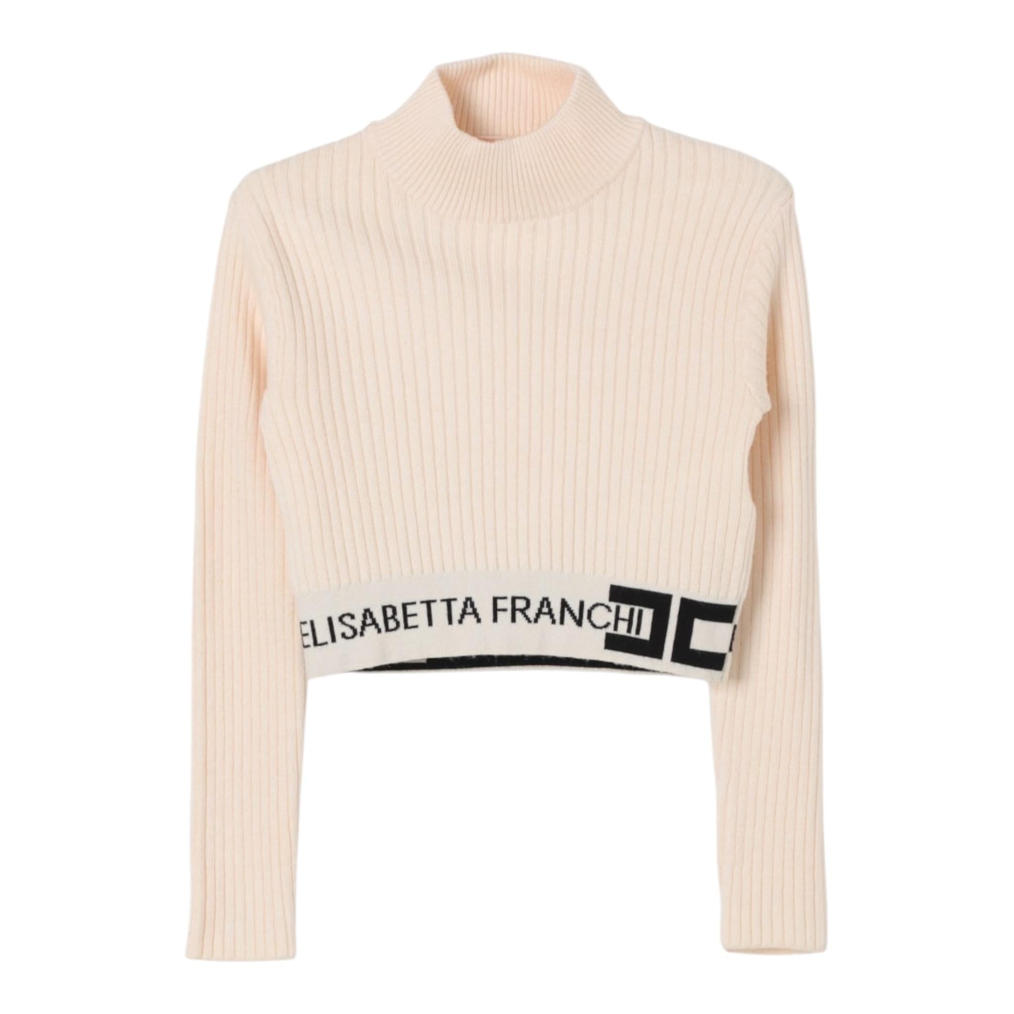 ELISABETTA FRANCHI maglia mezzo collo tinta unita con logo Beige per Bambina EFMA152X BEIGE ELISABETTA FRANCHI 