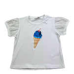 Manila Grace T-Shirt Tinta Unita con Paillettes per Bambina 370TMBS25 BIANCO MANILA GRACE 