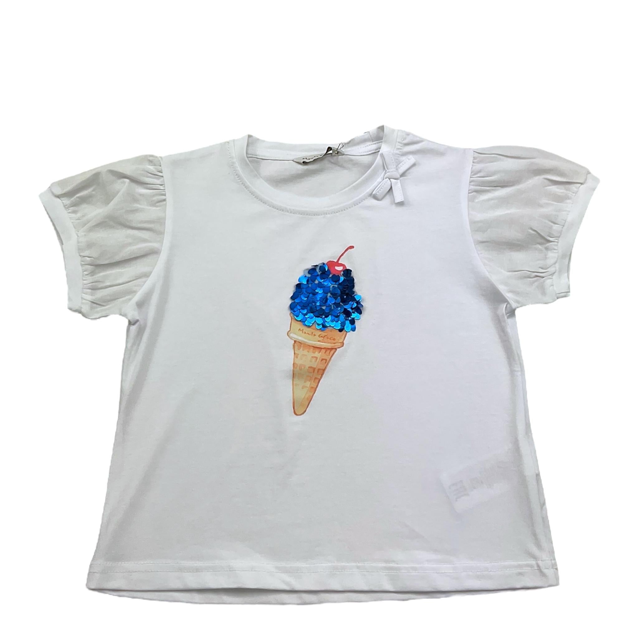 Manila Grace T-Shirt Tinta Unita con Paillettes per Bambina 370TMBS25 BIANCO MANILA GRACE 