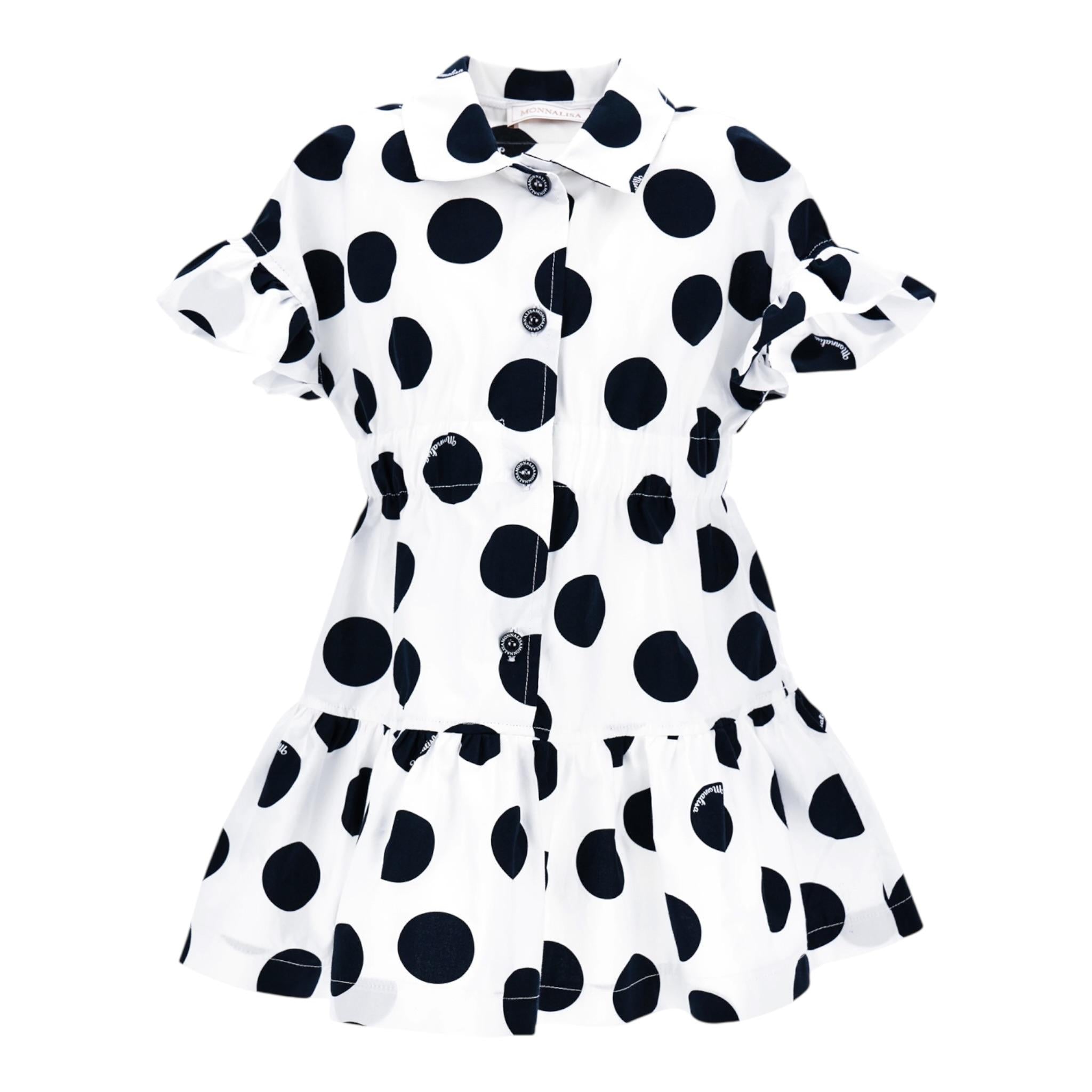Monnalisa Abito Mezza Manica tinta unita con Stampa Pois Bianco per Bambina 11A910X BIANCO MONNALISA 