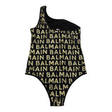 Balmain Costume Intero Tinta Unita con Stampe In Contrasto Nero per Bambina