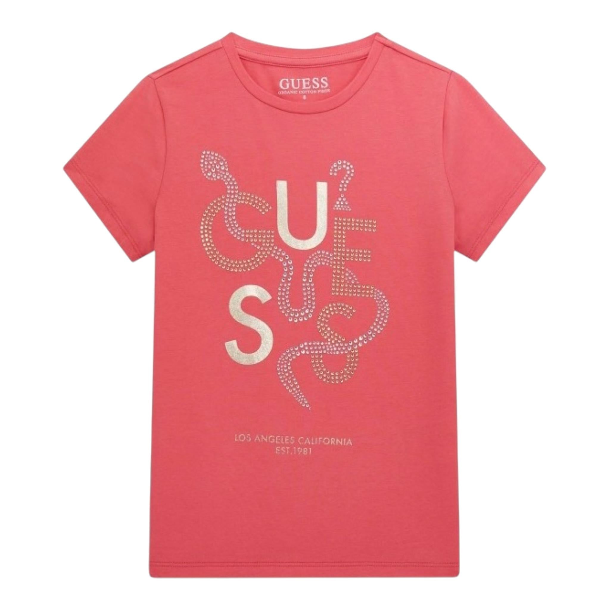 Guess T-Shirt Girocollo Tinta Unita con Stampa per Bambina J5RI15K6YW4 FUXIA GUESS 