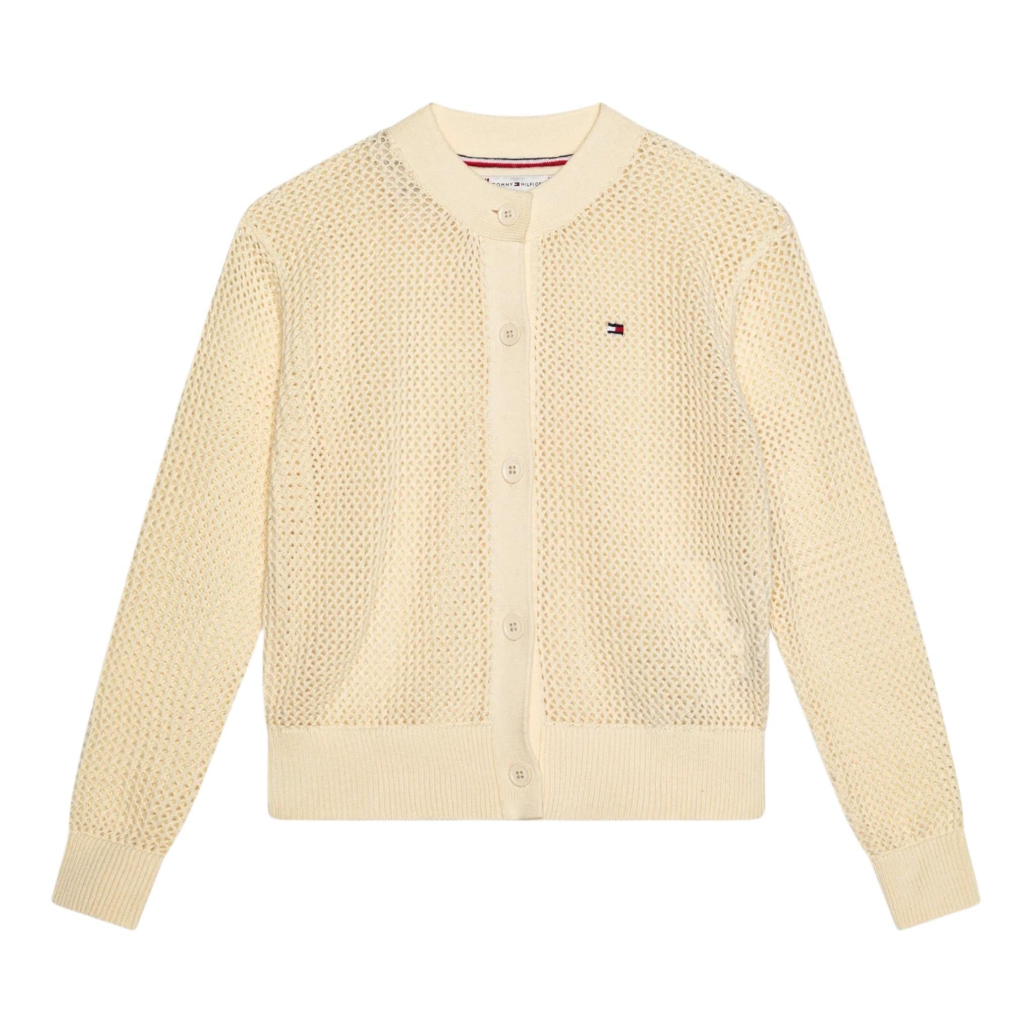 Tommy Hilfiger Cardigan Tinta Unita con Trafori per Bambina KG0KG07766 PANNA TOMMY HILFIGER 