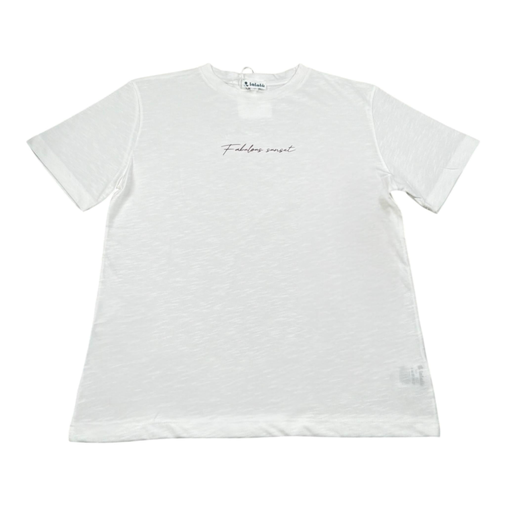 Lalalu' T-Shirt Girocollo Tinta Unita con Stampa per Bambino TSL130PB BIANCO LALALU' 