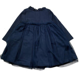 Le Bebe Abito Manica Lunga Tinta Unita con Tulle per Neonata LBG1122 BLU LE BEBE 