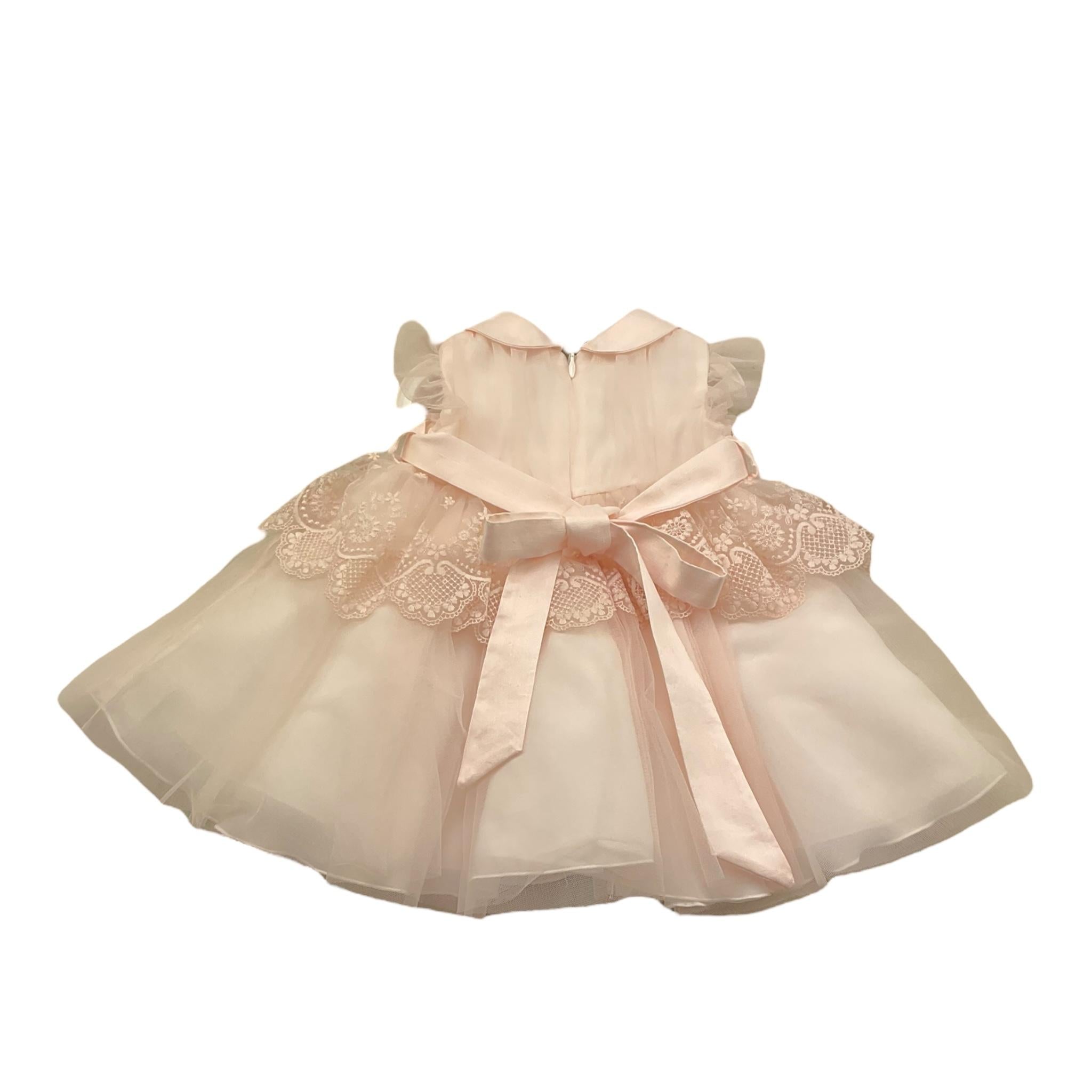 Barcellino Abito Cerimonia Tinta Unita con Tulle E Colletto per Neonata 120725 ROSA BARCELLINO 