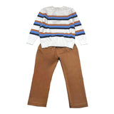 Never Too Completo Maglioncino Tricolore-Pantalone Bianco Per Bambino