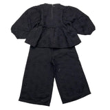 Minimo Completo 2 Pezzi Top-Pantalone Palazzo In Pizzo San Gallo Nero Per Bambina