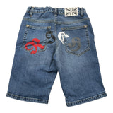 John Richmond Bermuda In Denim Tinta Unita Con Stampa Retro E Girovita Regolabile Blu Per Bambino