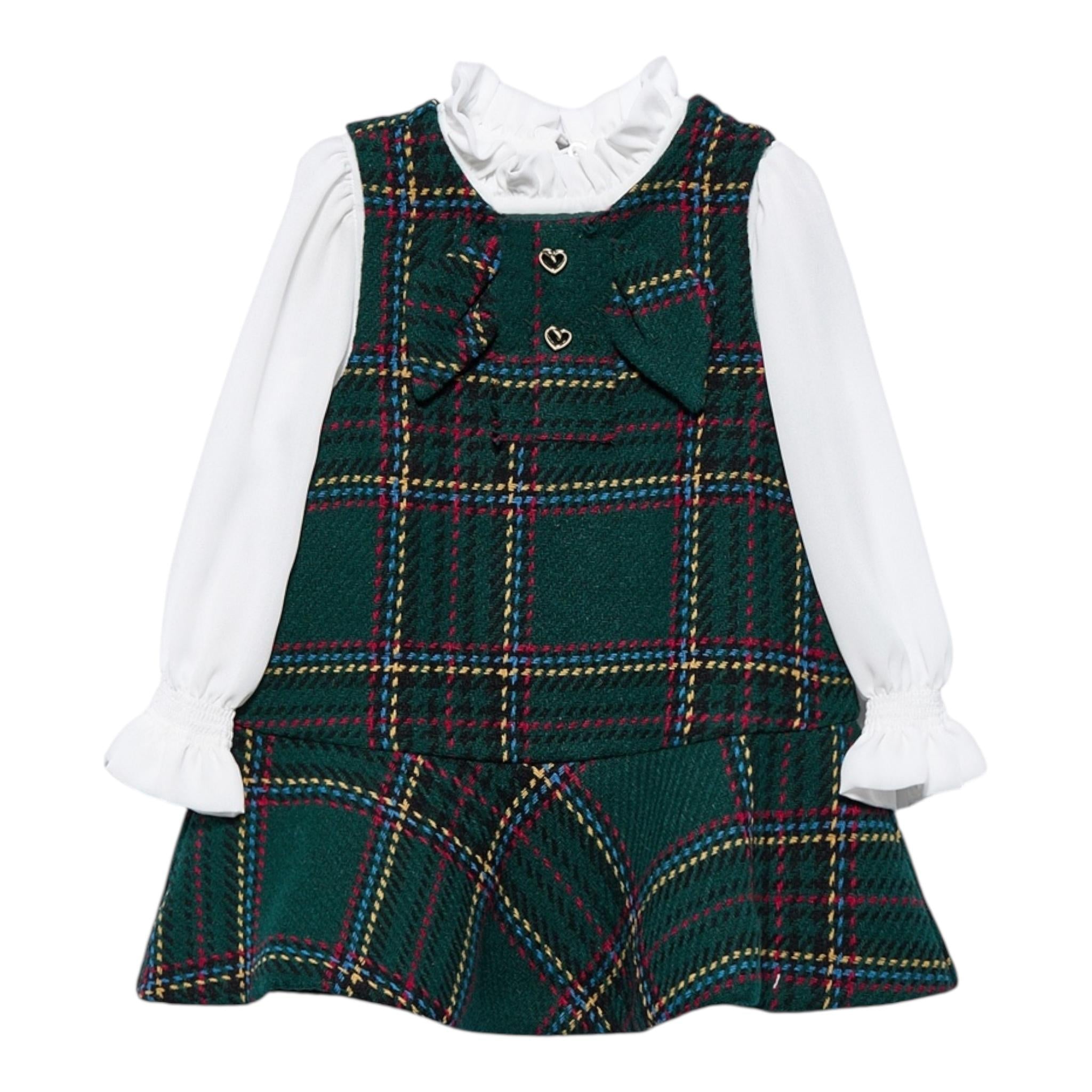 ABEL & LULA abito tinta unita con finta camicia e fantasia Verde per Bambina 5511X VERDE ABEL & LULA 