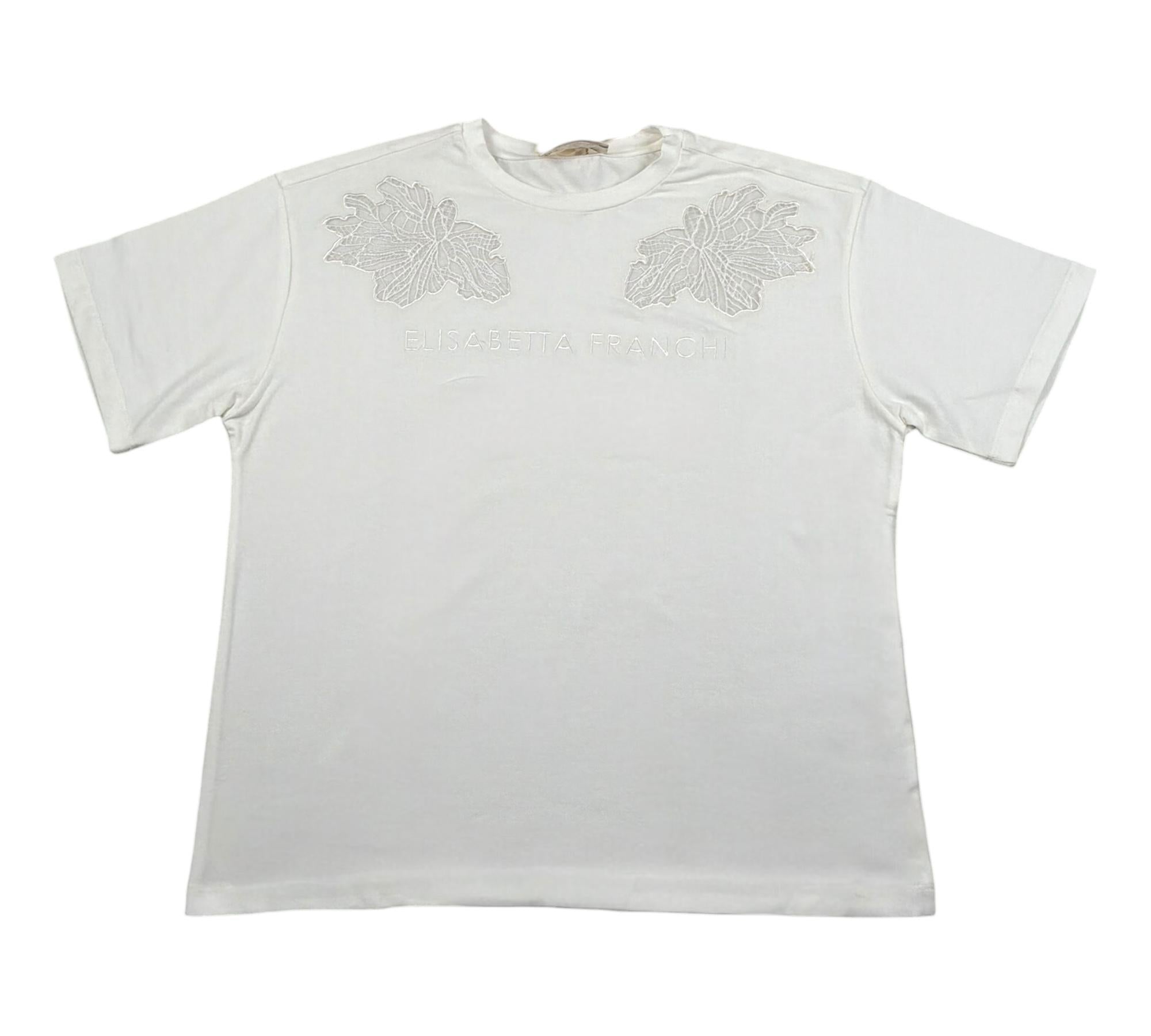 Elisabetta Franchi T-Shirt Girocollo Tinta Unita con Logo per Bambina EFTS236 PANNA ELISABETTA FRANCHI 