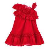 Monnalisa Abito Tinta Unita Monospalla con Balze per Bambina 17C907 ROSSO MONNALISA 