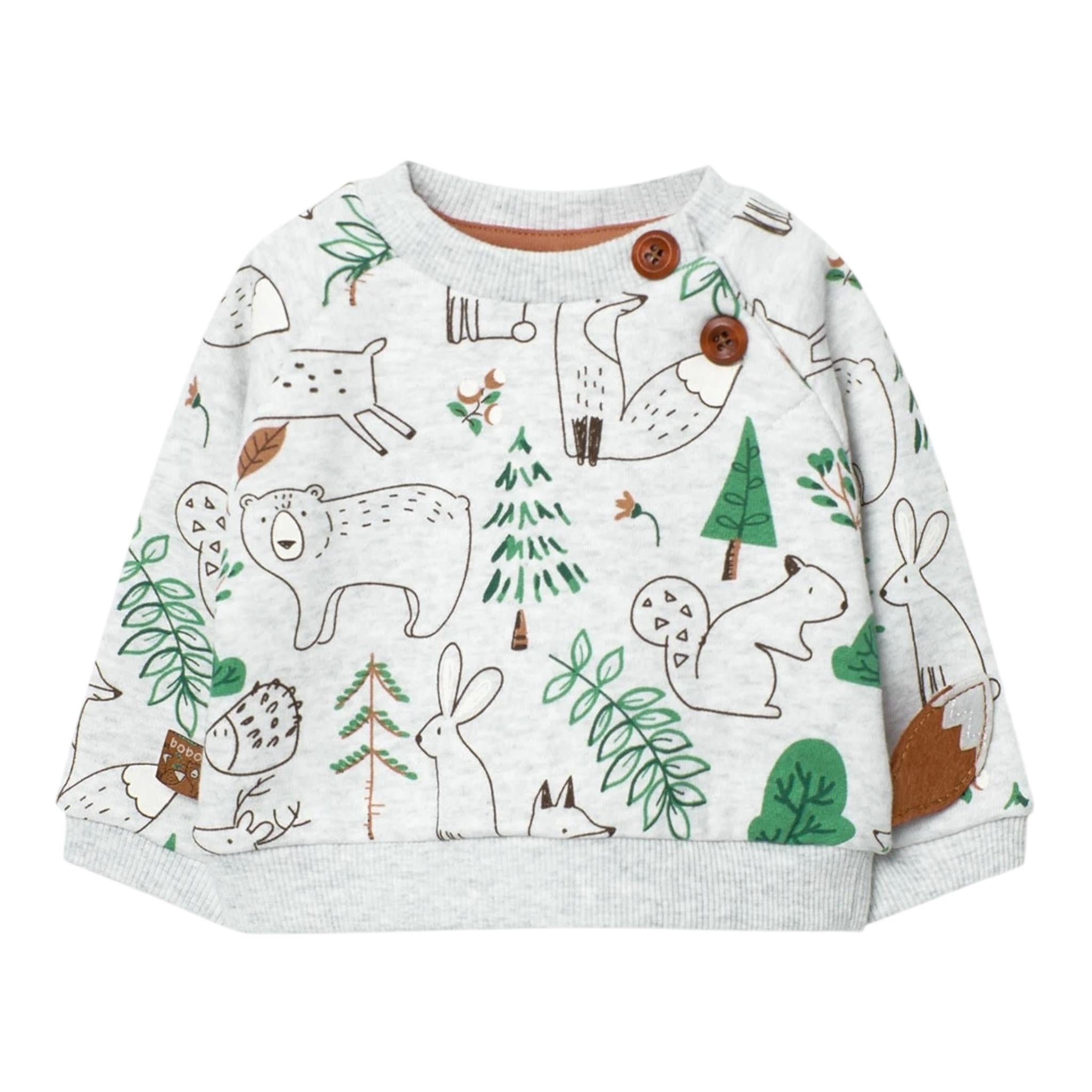 BOBOLI felpa chiusa girocollo tinta unita con stampa in contrasto Grigio per Neonato 129147 GRIGIO BOBOLI 