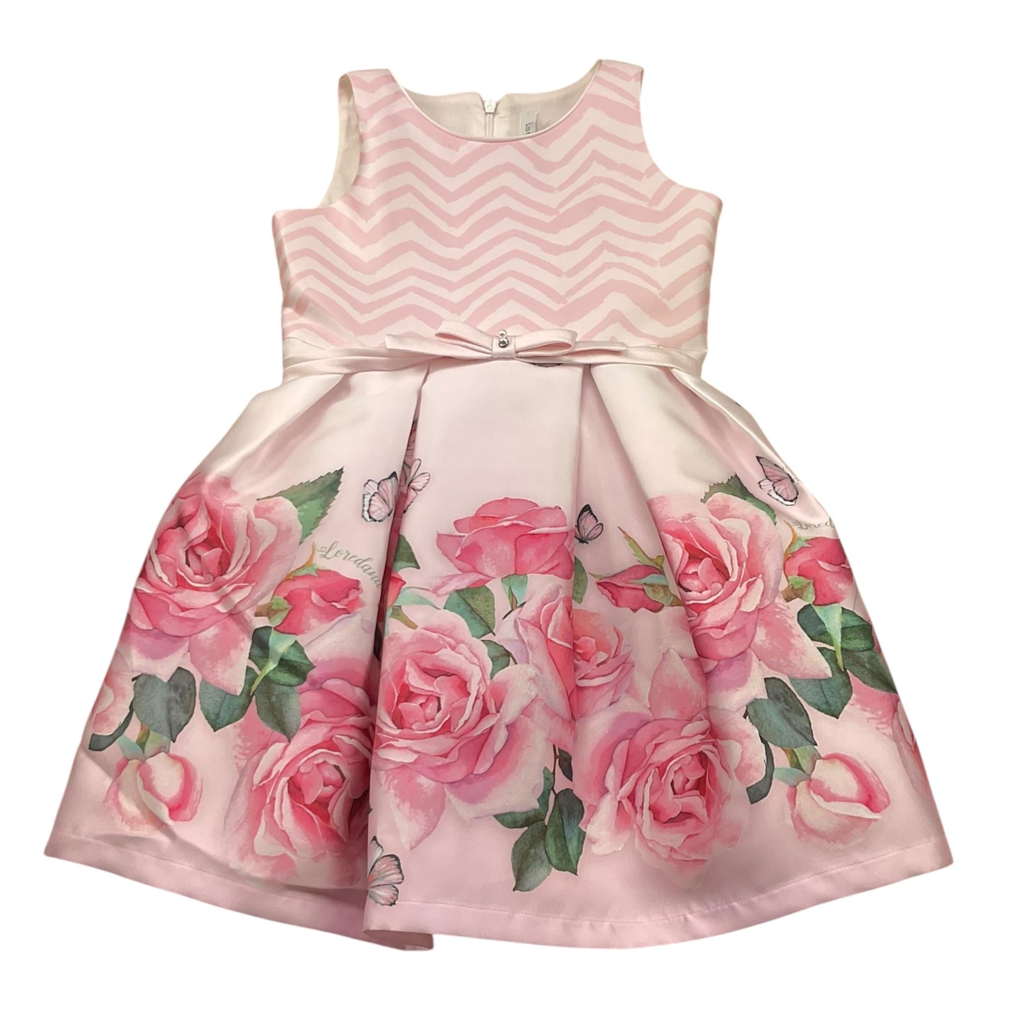 Loredana Abito Tinta Unita con Fantasia Fiori per Bambina P0101173 ROSA LOREDANA 