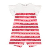 Balmain Pagliaccetto Mezza Manica Fantasia A Righe Bianco/Rosso Per Neonata