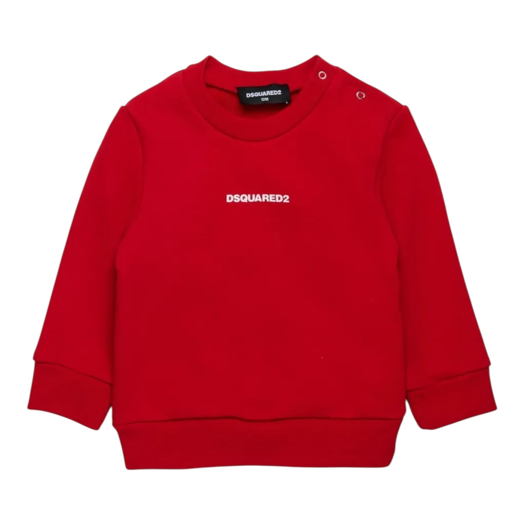 Dsquared2 Felpa Girocollo Tinta Unita con Stampa per Neonato DQ2860X ROSSO DSQUARED2 