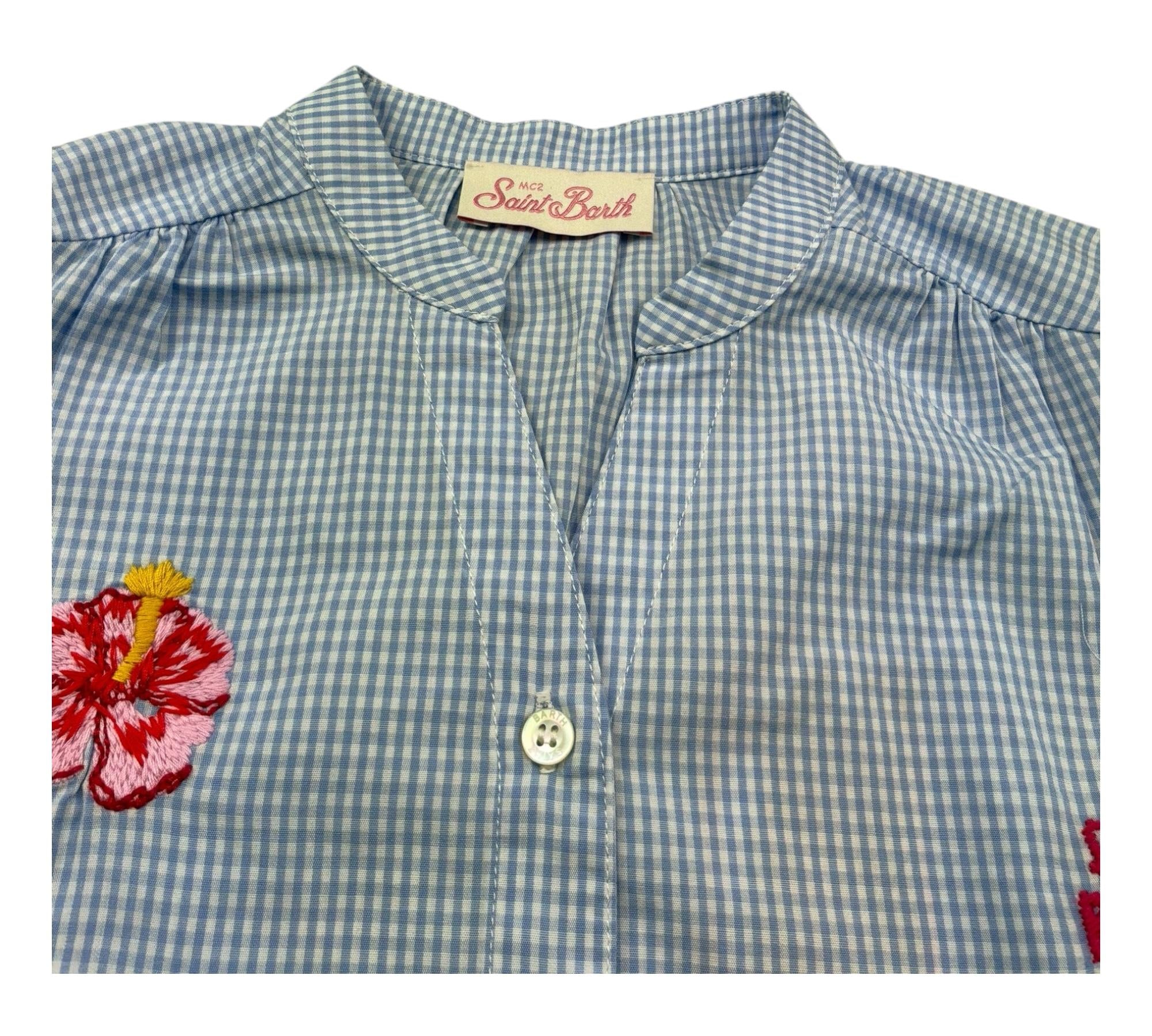 Saint Barth Camicia Manica Lunga Fantasia Quadretti per Bambina LIONA BLU SAINT BARTH 