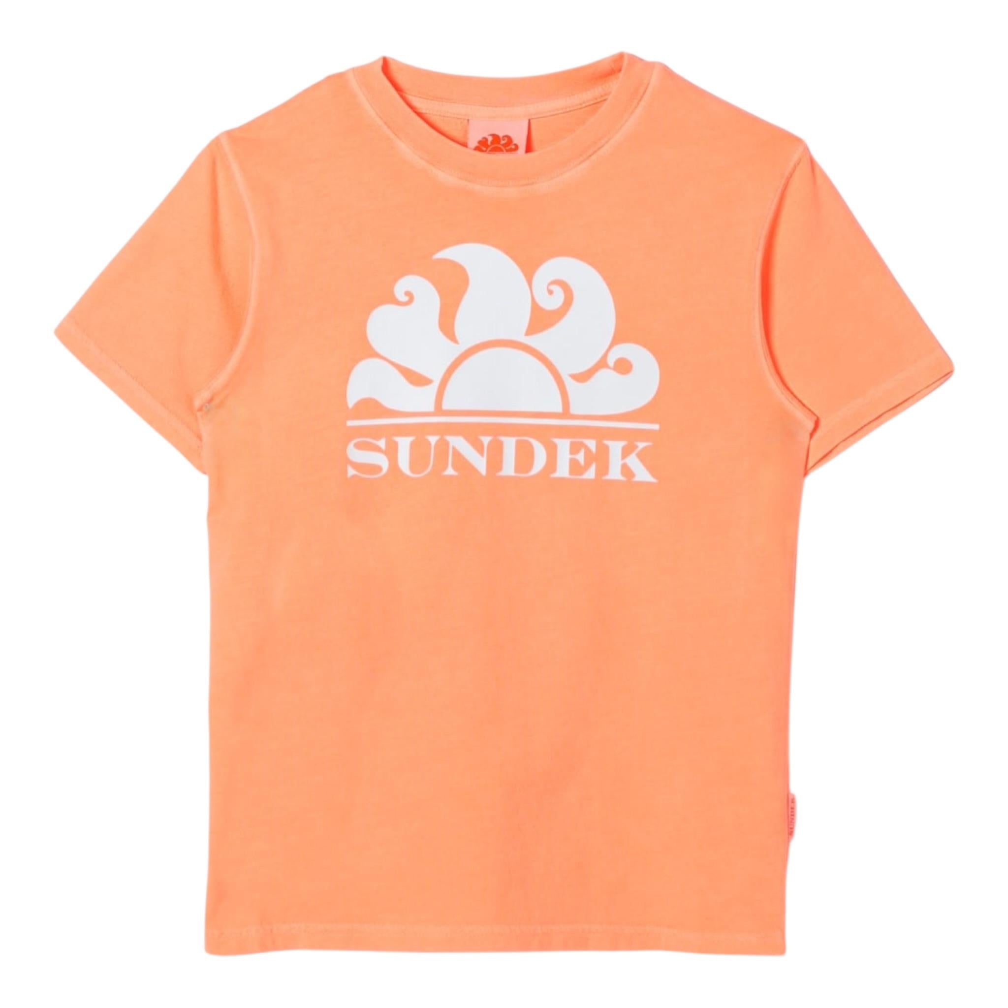 Sundek T-Shirt Girocollo Tinta Unita con Logo per Bambino B021TEJ78TC ARANCIONE FLUO SUNDEK 
