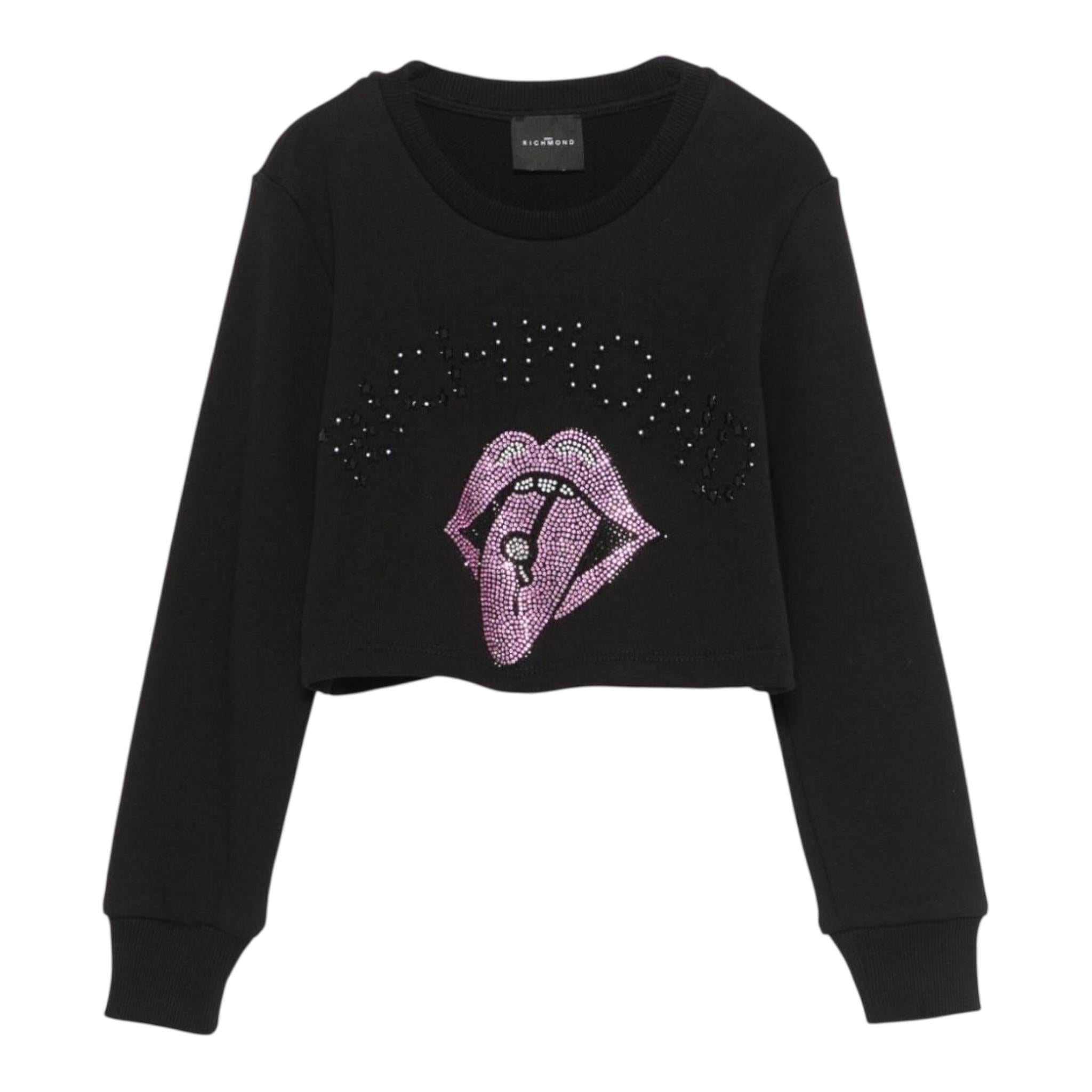 JOHN RICHMOND felpa tinta unita modello crop con brillantini Nero per Bambina RGA24149FEG4 NERO JOHN RICHMOND 