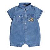 Moschino Pagliaccetto Mezza Manica Tinta Unita In Denim per Neonato MUT045 BLU MOSCHINO 