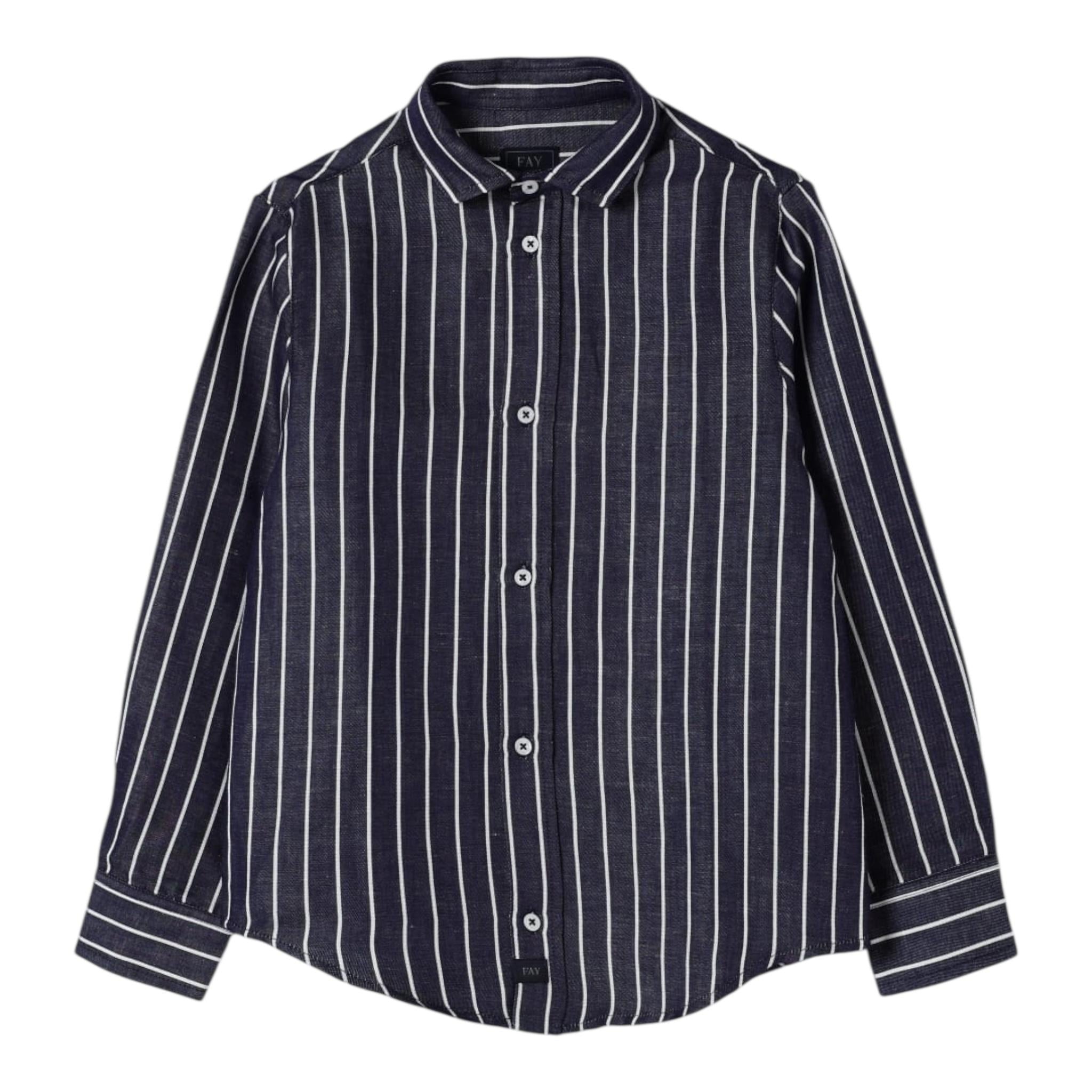 Fay Camicia Tinta Unita Manica Lunga con Fantasia A Righe per Bambino FW5P60 BLU FAY 