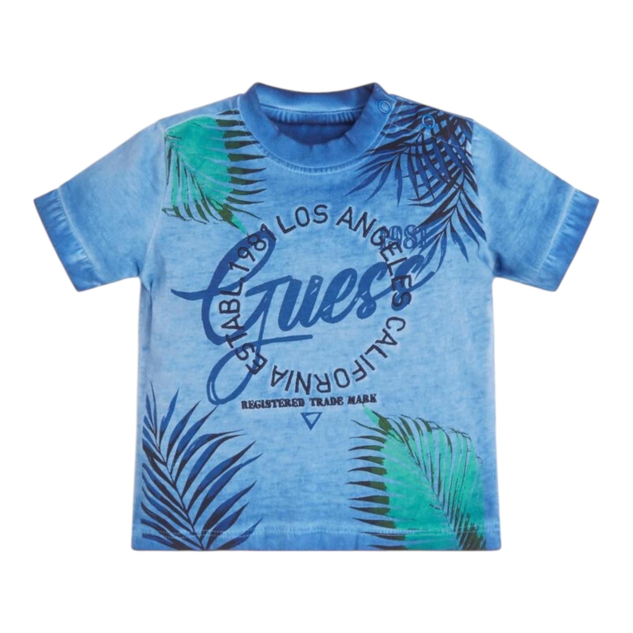 Guess T-Shirt Gircollo Tinta Unita con Stampa per Neonato N2GI17K5HM20 BLU GUESS 