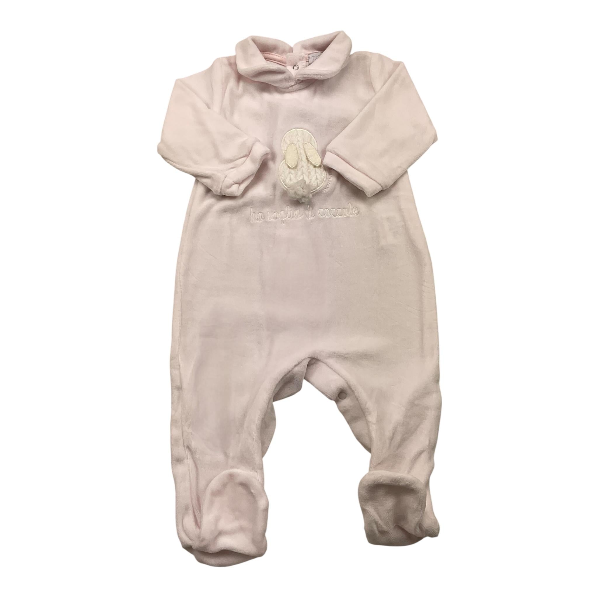 NANAN tutina manica lunga tinta unita in ciniglia Rosa per Neonata I2201203R ROSA NANAN 