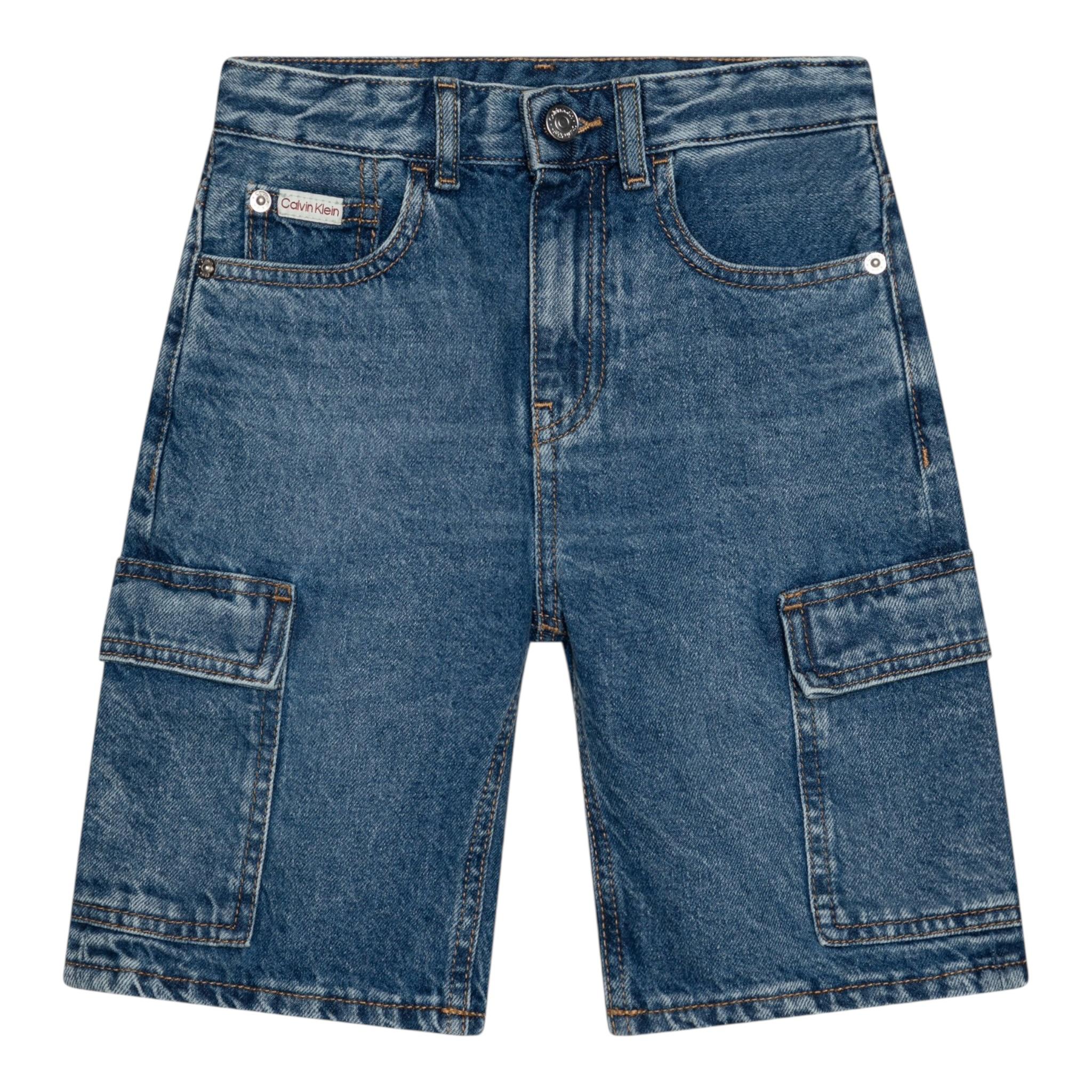 Calvin Klein Bermuda In Denim Tinta Uinita con Tasconi Blu per Bambino IB0IB02430X BLU CALVIN KLEIN 